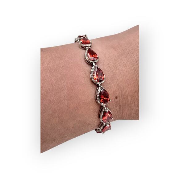 Fiery Orange Gemstone Bracelet Ankelet in Sterling Silver – 925 – Adjustable - Picture 2 of 11